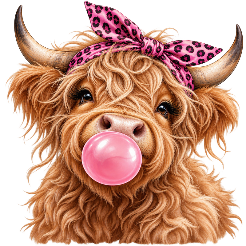 Glamorous Highland Cow with Bubblegum
