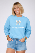 She Is Worthy - Light Blue Sweatshirt