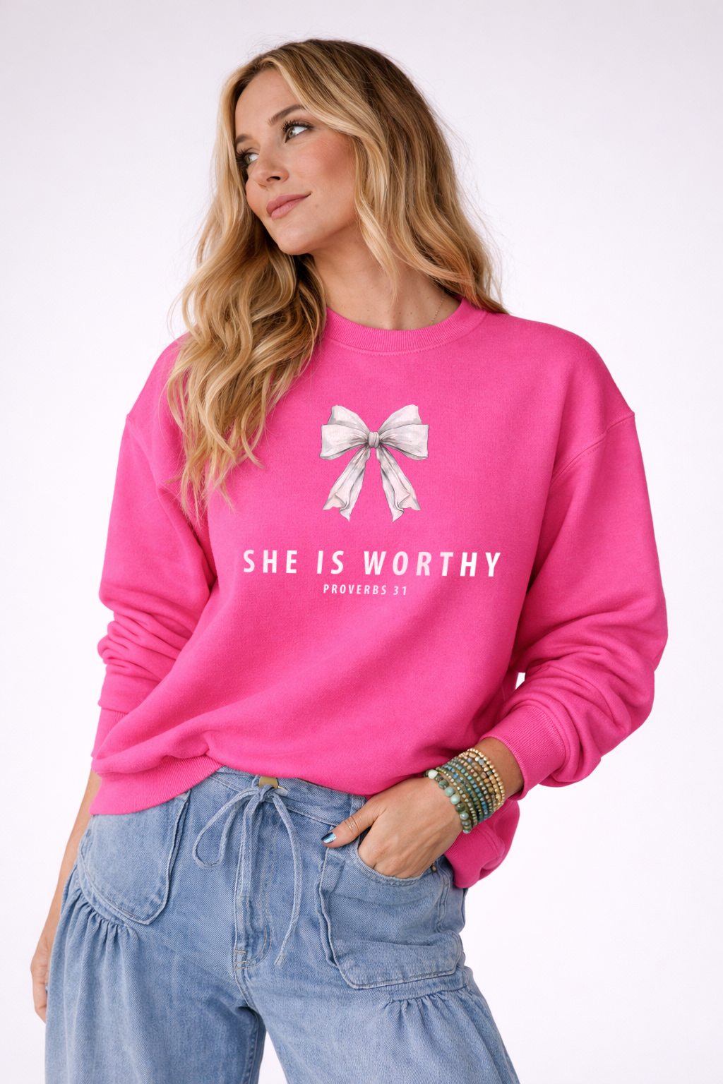 She Is Worthy - Hot Pink Sweatshirt